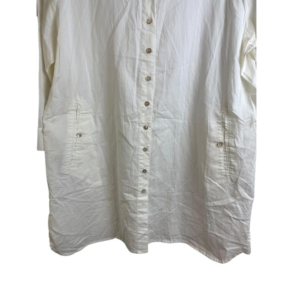 Eileen Fisher Shirt Womens Large White Button Front Tunic 3/4 Sleeve Pockets - Picture 4 of 6